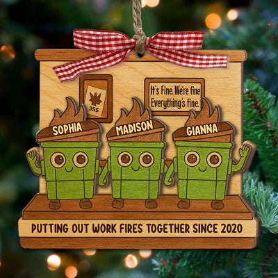 Dumpster Fires In Office Scene - Personalized Wooden Ornament - Funny Gift For Colleagues, Work Besties