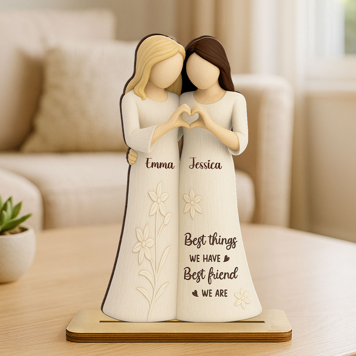 Soul Sister Friendship 3D Effect Personalized Standing Wooden Plaque, Gifts for Best Friend, Bestie Birthday Gift