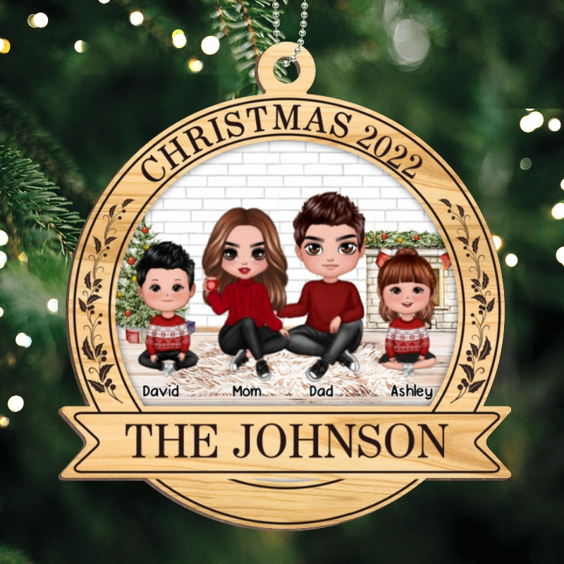 Family Christmas Wreath 2022 Personalized Wooden Ornament