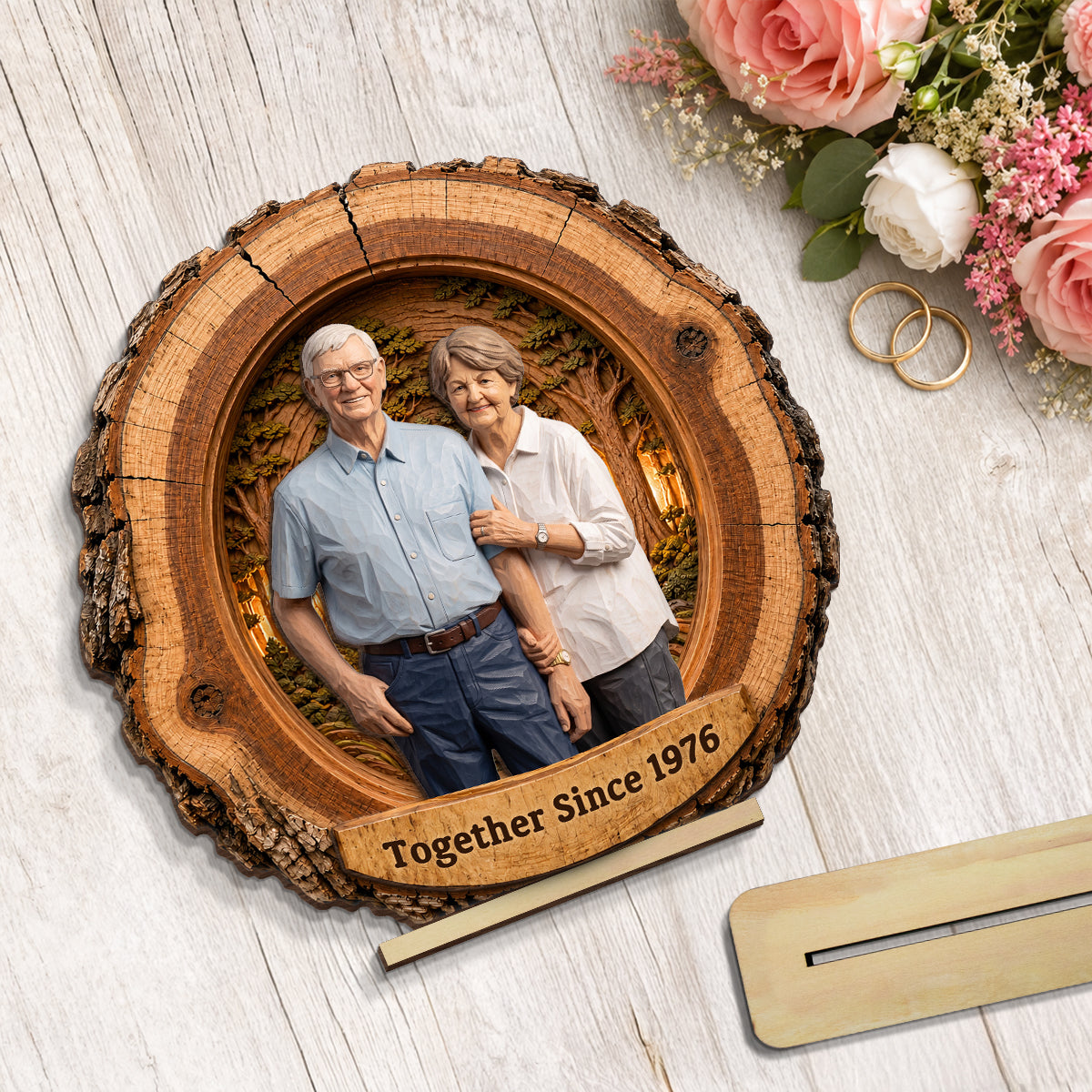 Custom Couple Photo Portrait - Personalized 2-Layered Wooden Plaque - Heartfelt Anniversary Gift for Her, for Him