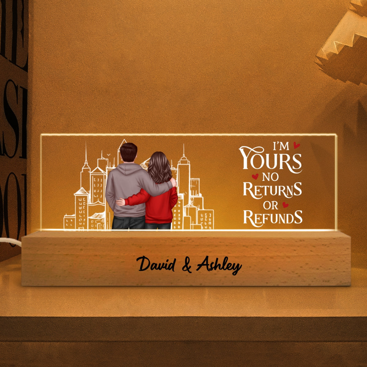 Couple Outline Skyline Personalized Romantic Couple Gift, Custom LED Night Light