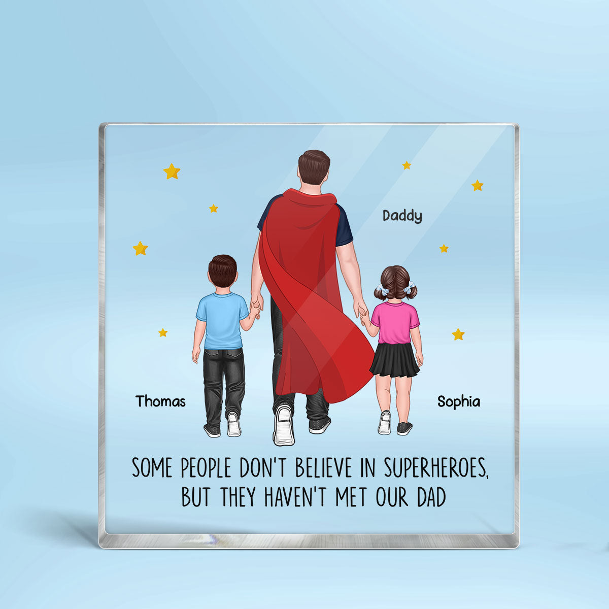 Super Dad And Kids Father‘s Day Gift Personalized Acrylic Block Plaque