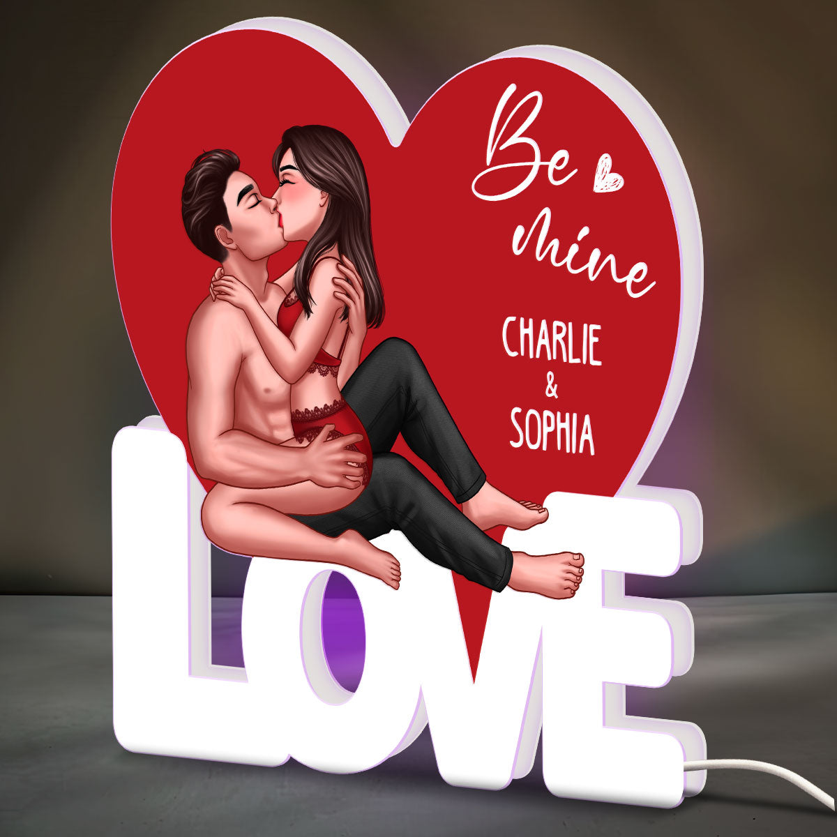 Sexy Couple Kissing On LOVE Heart Personalized Light Box