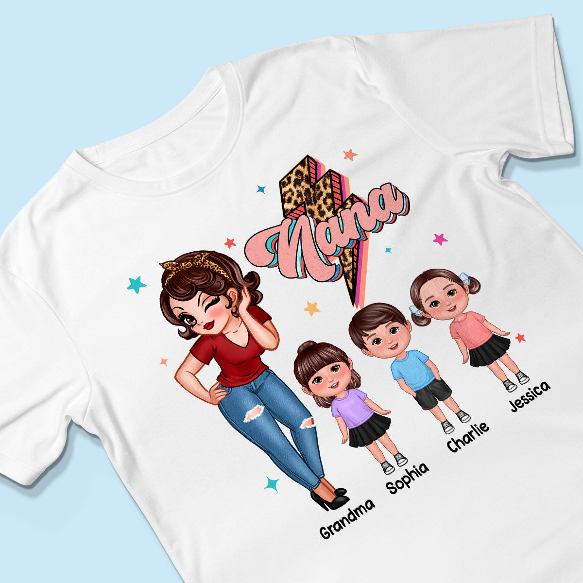 Grandma Retro Leopard Lightning Personalized Shirt