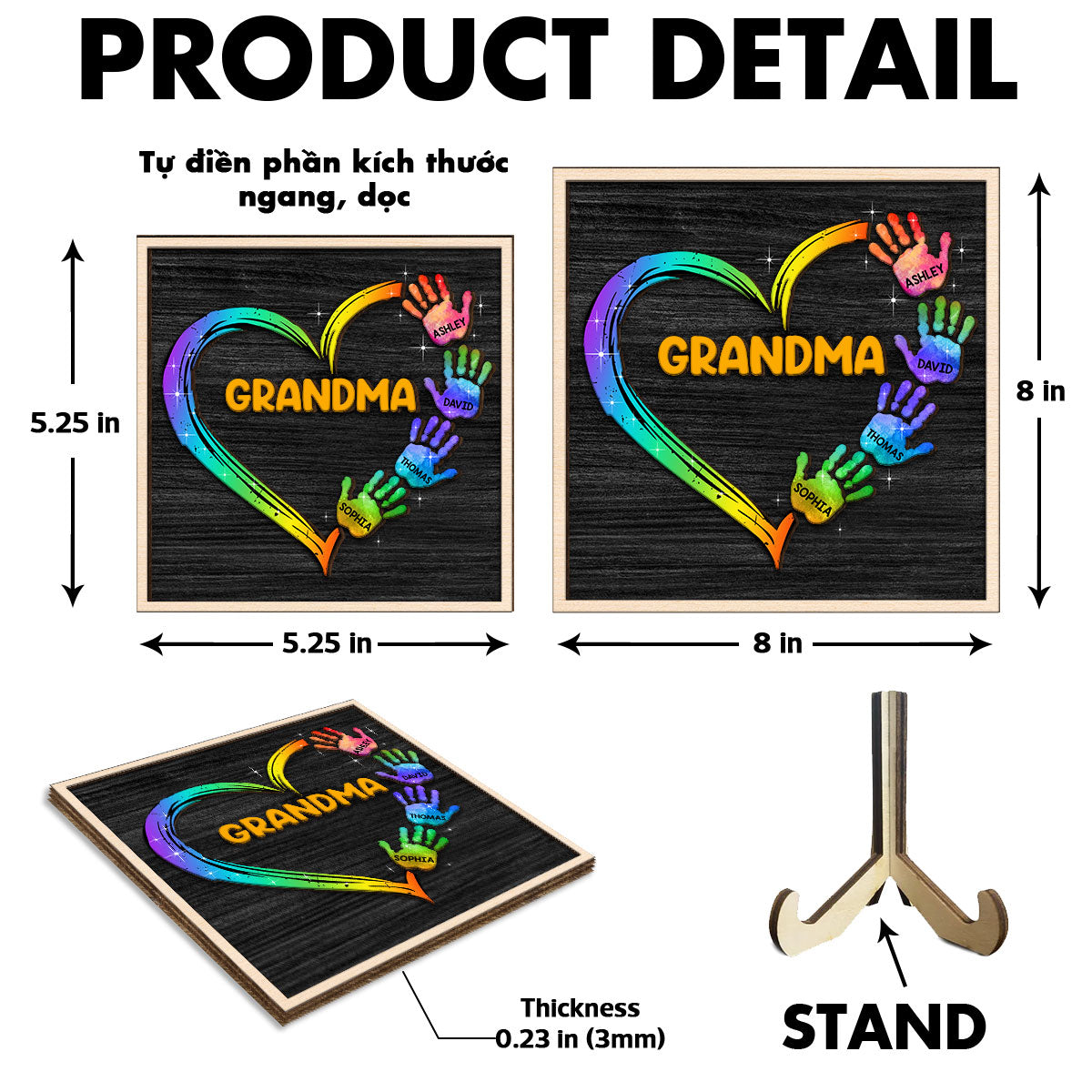 Grandma Mom Galaxy Hand Print Personalized 2-Layer Wooden Plaque