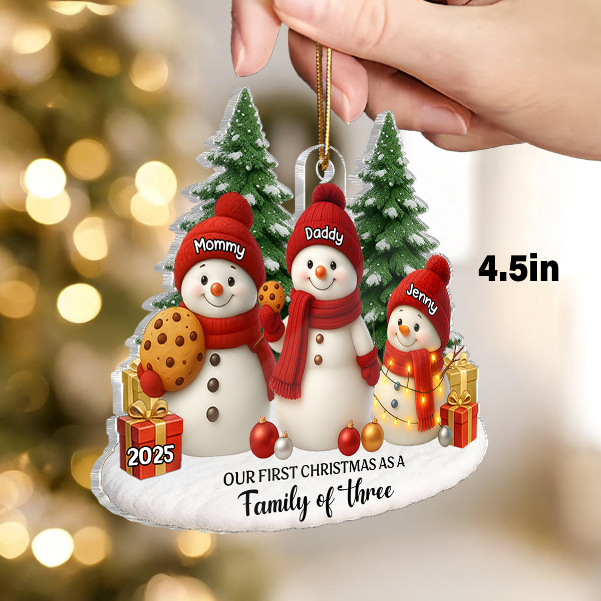 Our First Christmas As a Family of Three Four - Personalized Acrylic Ornament - Christmas Gift for New Parents