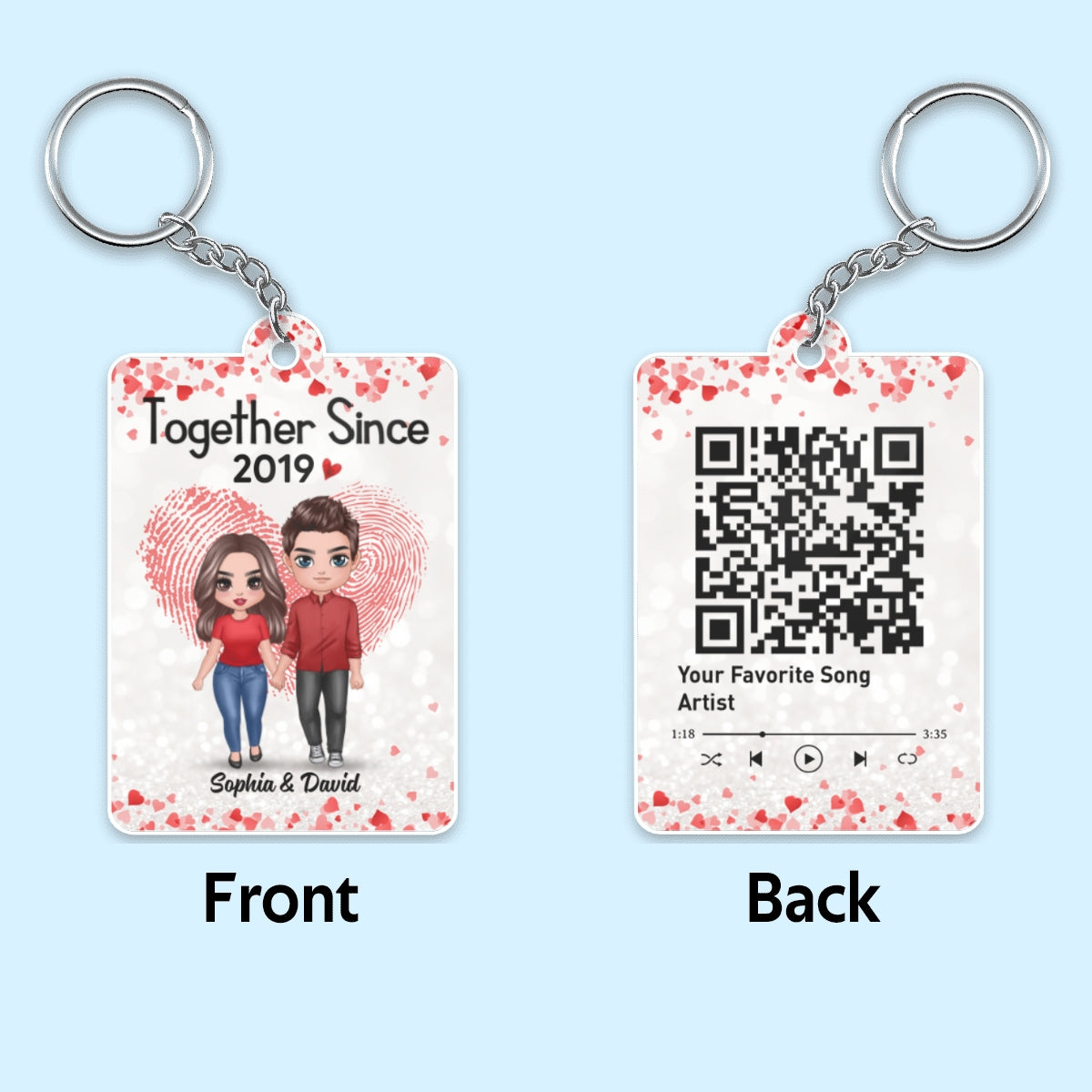 Fingerprint Doll Couple Standing Favorite Song Scannable QR Code Personalized Acrylic Keychain