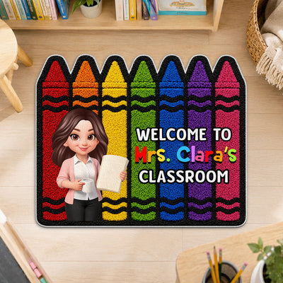Colorful Crayons Teacher Welcome To Classroom - Personalized Doormat - Back To School, Classroom Decor