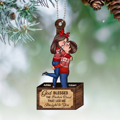 Christmas Couple Hugging Kissing In Box Personalized 2-Layer Wooden Ornament