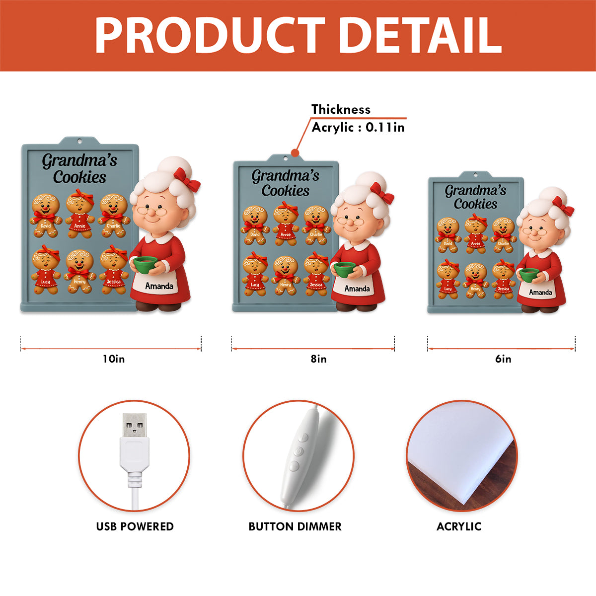 3D Effect Christmas Grandma Cookies Custom Grandkids Names - Personalized Light Box