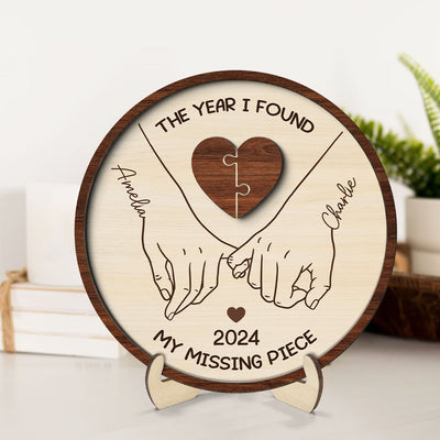 Personalized Couple Pinky Promise Hands 2-Layer Wooden Plaque, You're My Missing Piece,  gift, Anniversary gift for Couples