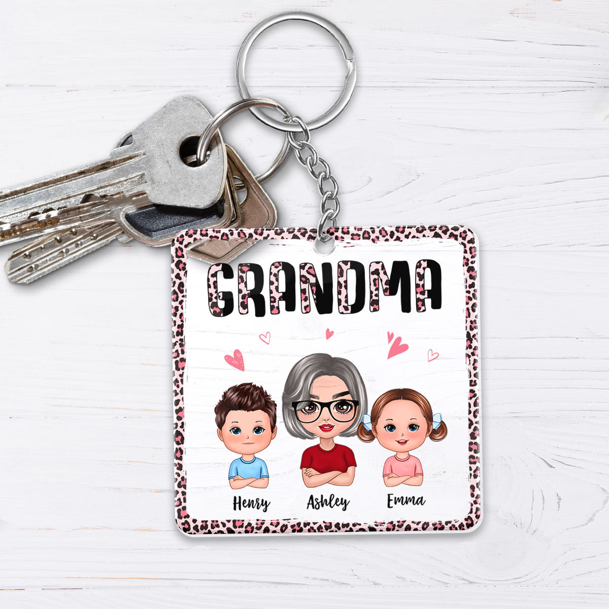 Grandma Leopard Doll Woman & Kids Personalized Acrylic Keychain