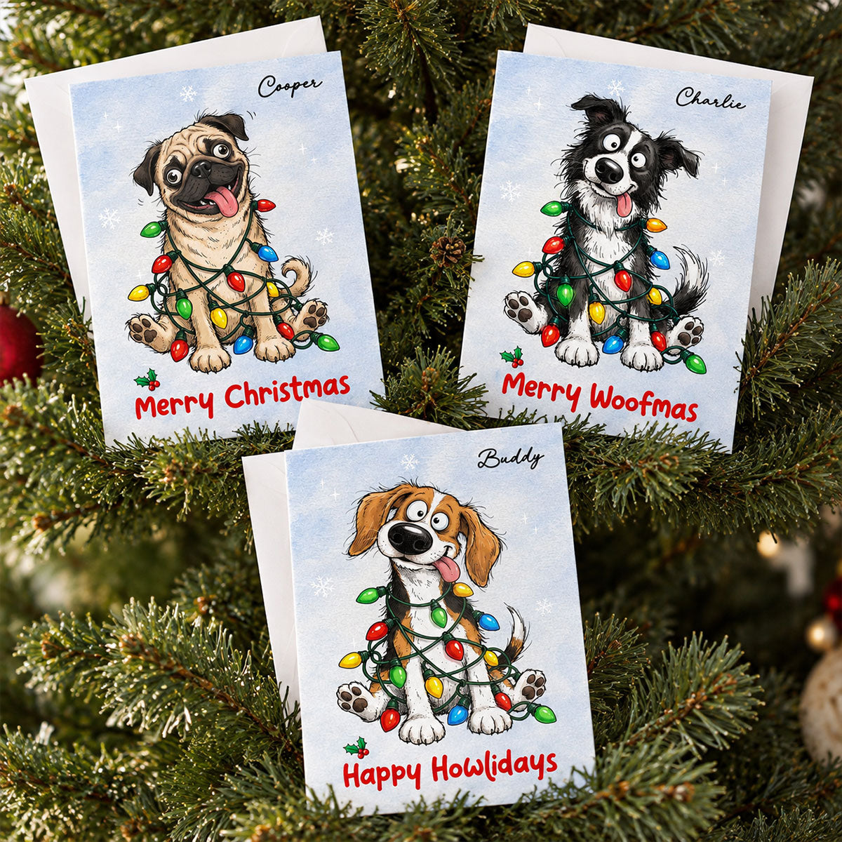 Happy Howlidays Custom Pet Portrait Quirky Silly Dog - Personalized Christmas Card - Funny Christmas Card For Dog Lover