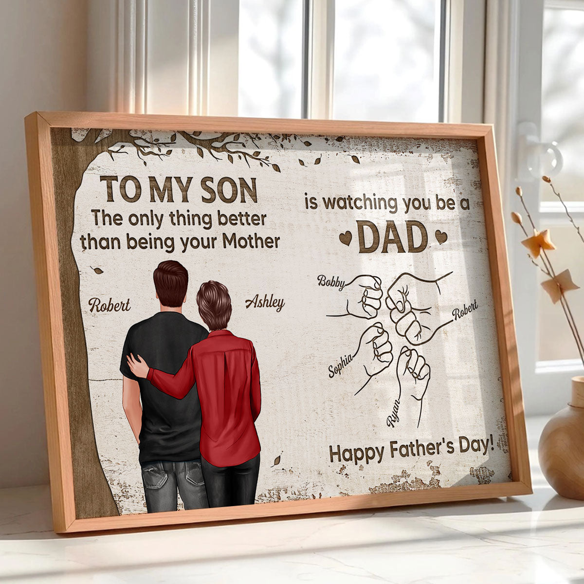 From Mom Dad To Son Watching You Be A Dad Fist Bumps Under Tree Personalized Poster, Gift For Son