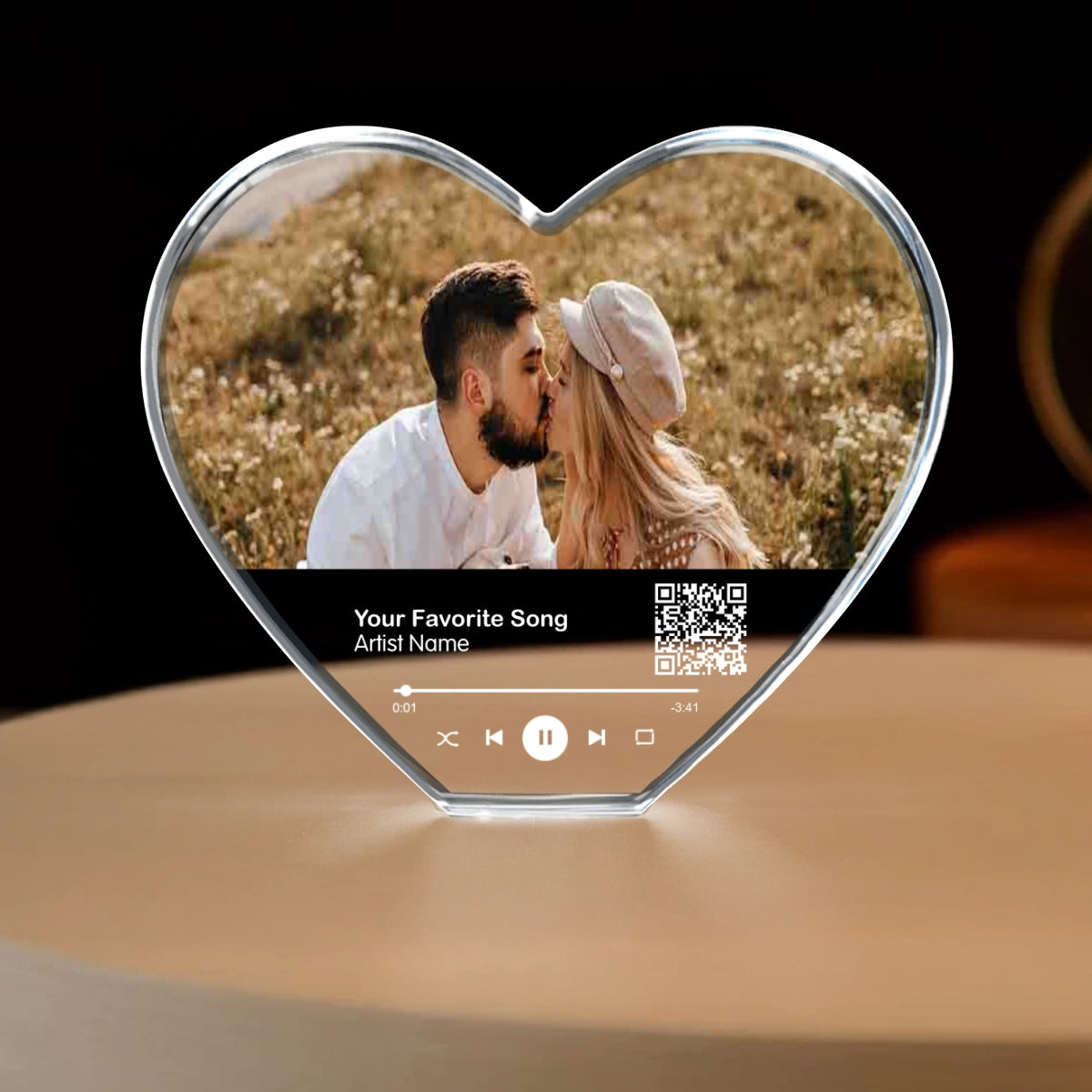 Personalized Music Photo Crystal Heart LED, Valentines Gift, Music Love Gift, Gift for Him, for Her, Free Shipping Included