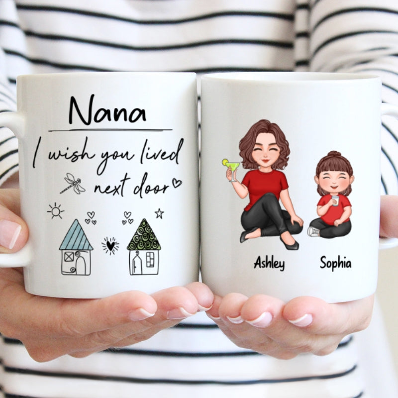 Wish You Lived Next Door Grandma & Grandkids Personalized Mug