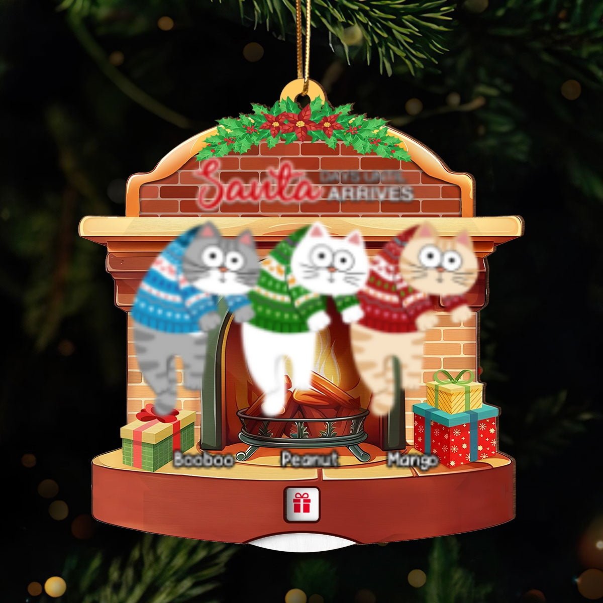Days Till Santa Arrives Hanging Cats Personalized Countdown Ornament, Christmas Gift For Cat Owners, Cat Lovers