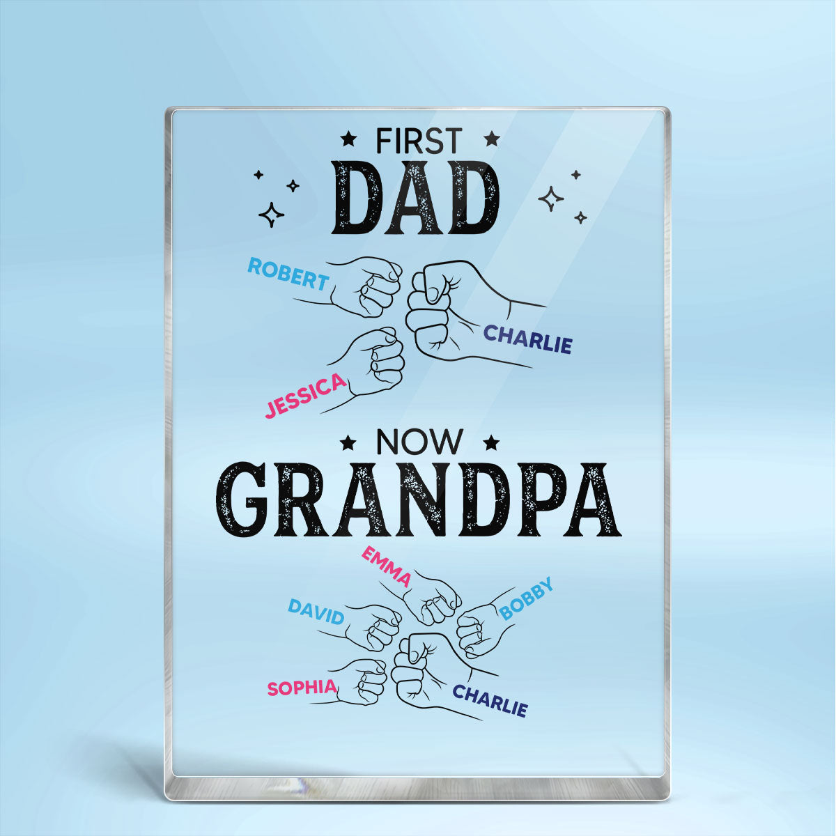 Dad Grandpa Punch Hand Outline Personalized Rectangle Acrylic Block Plaque, Gift for Dad, Gift for Grandpa, Father's Day Gifts