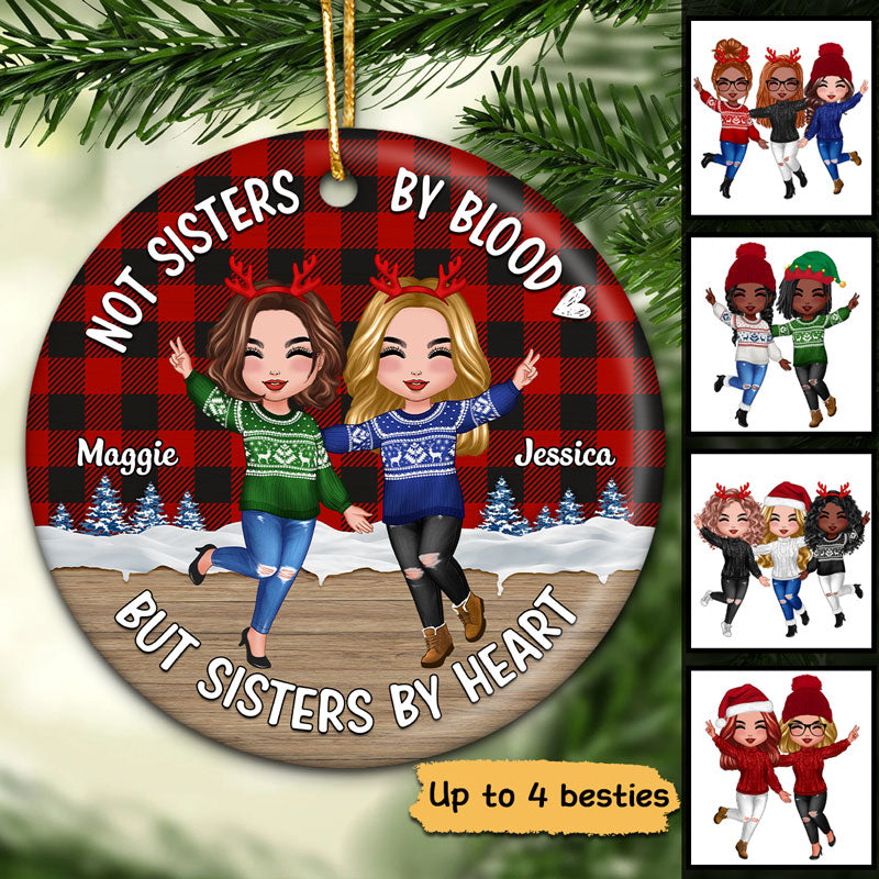 Happy Doll Besties Checkered Pattern Personalized Circle Ornament