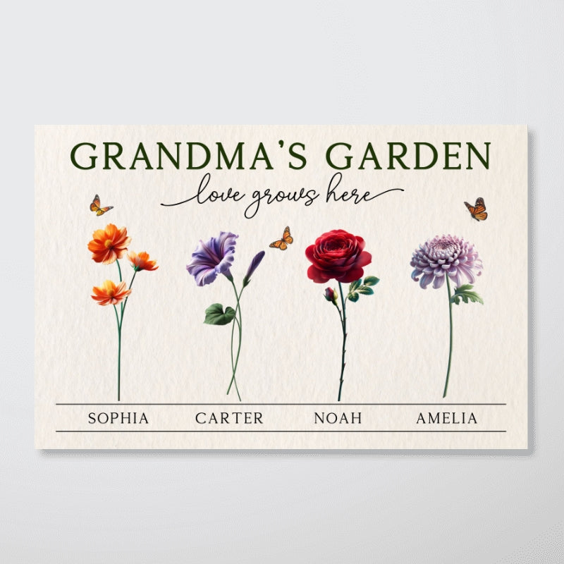 Grandma's Garden 3D Effect Birth Month Flower Personalized Poster, Gift For Grandma