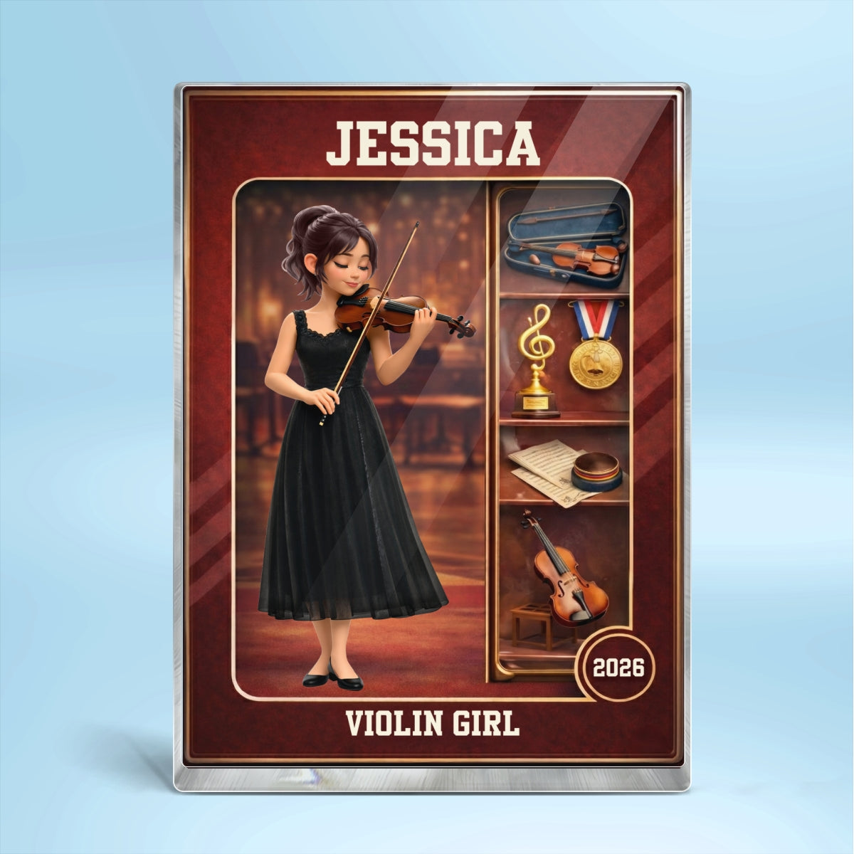 Violin Girl Action Figure - Personalized Acrylic Block Plaque - Gift For Violinist