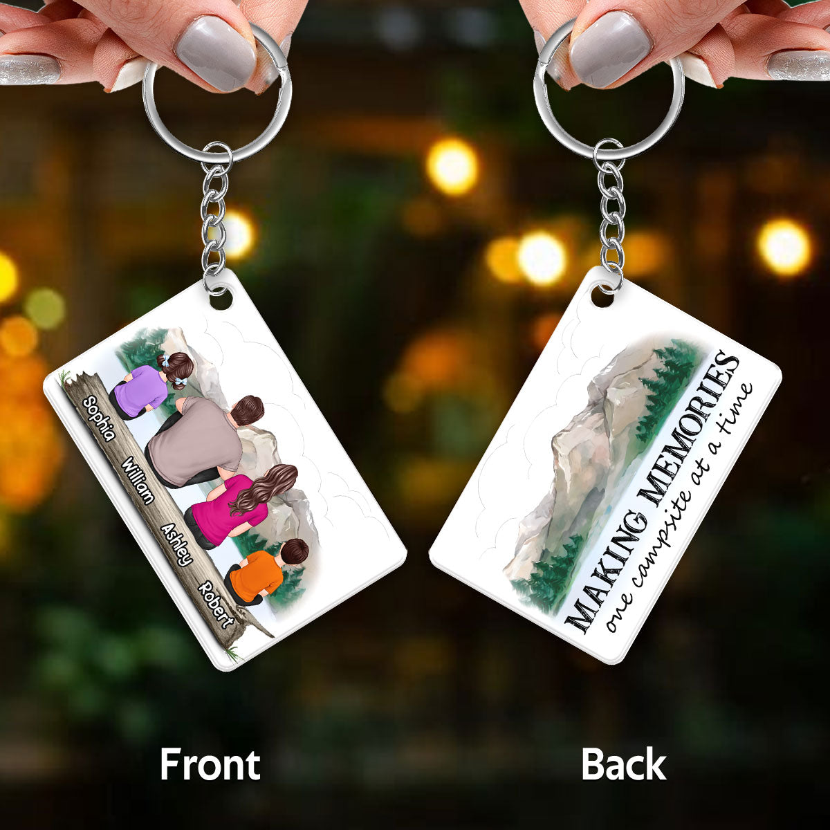 Making Memories Camping Family Couple Kids Dog Cat Personalized Acrylic Keychain
