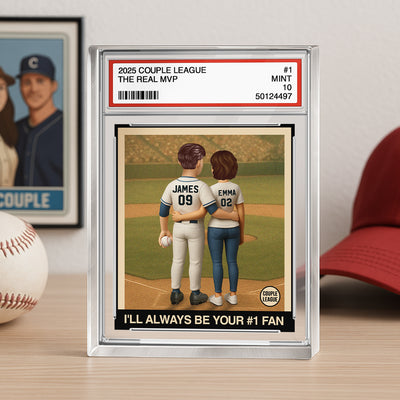 Always Your Biggest Fan Baseball Couple Trading Card Style Personalized Acrylic Block Plaque