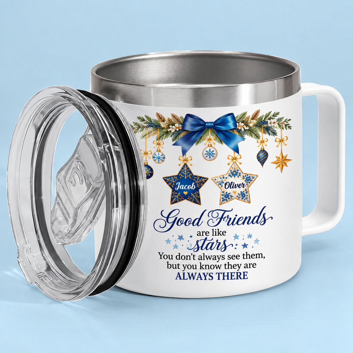 Good Friends Are Like Stars - Personalized Stainless Steel Tumbler With Handle - Christmas Gift for Best Friends