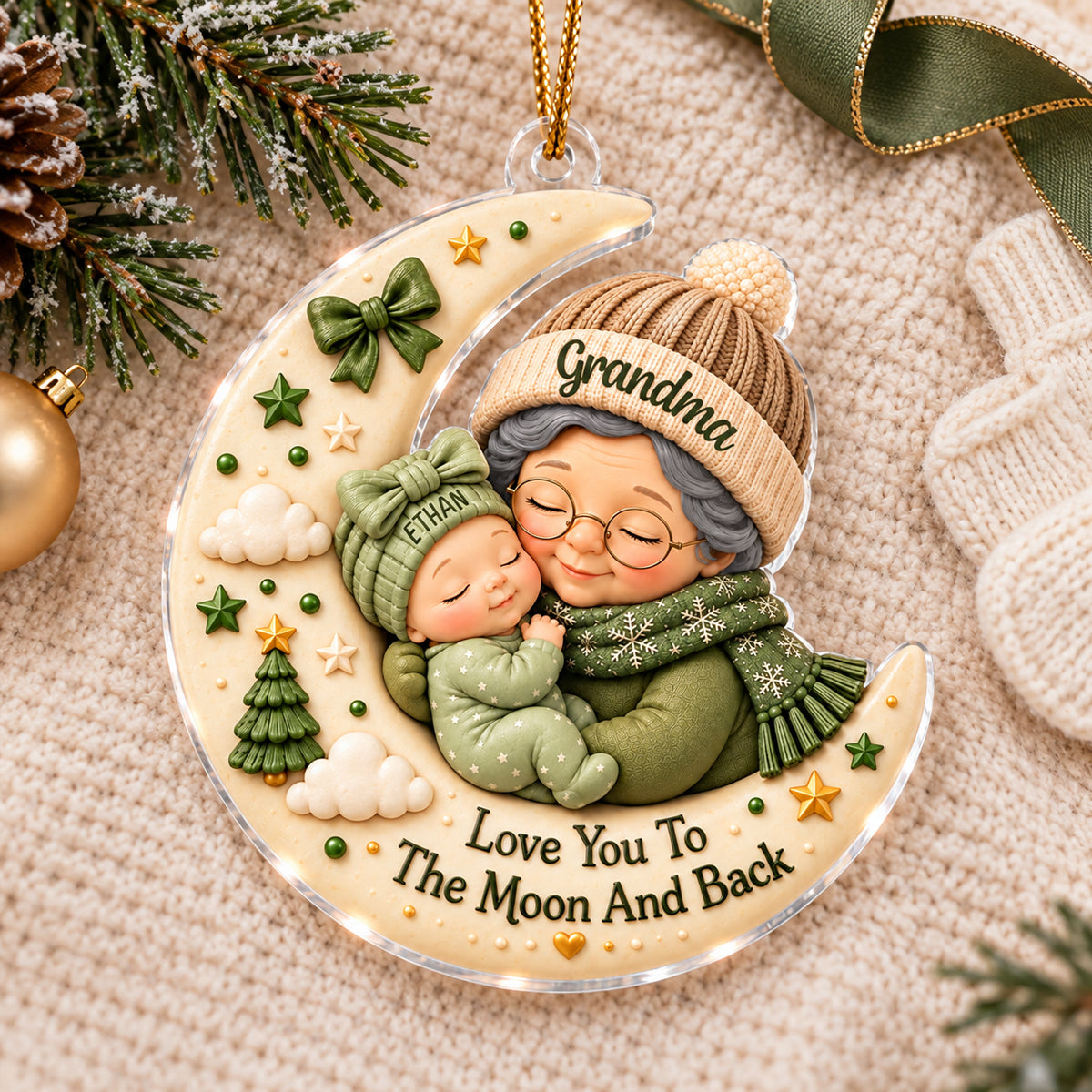 First Christmas as Grandma Love to the Moon and Back - Personalized Acrylic Ornament - Christmas Gift for Grandma