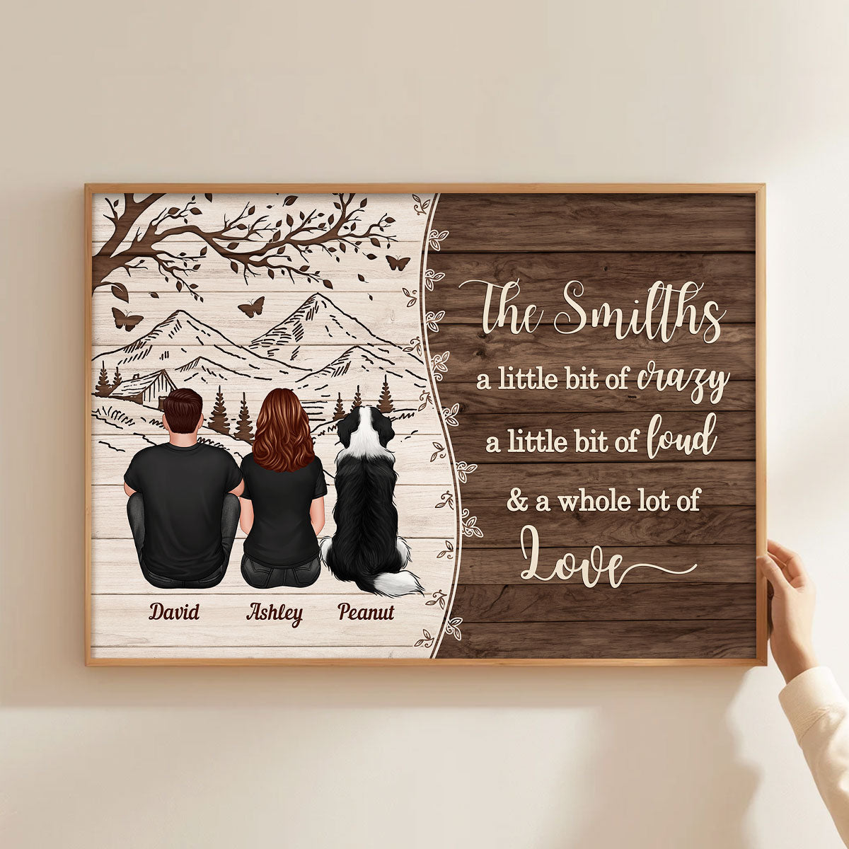 Woods Pallet Mountain Tree Family Back View Personalized Poster