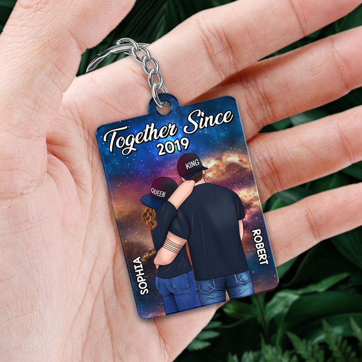 Couple Back View In Galaxy Favorite Song QR Code Personalized Acrylic Keychain