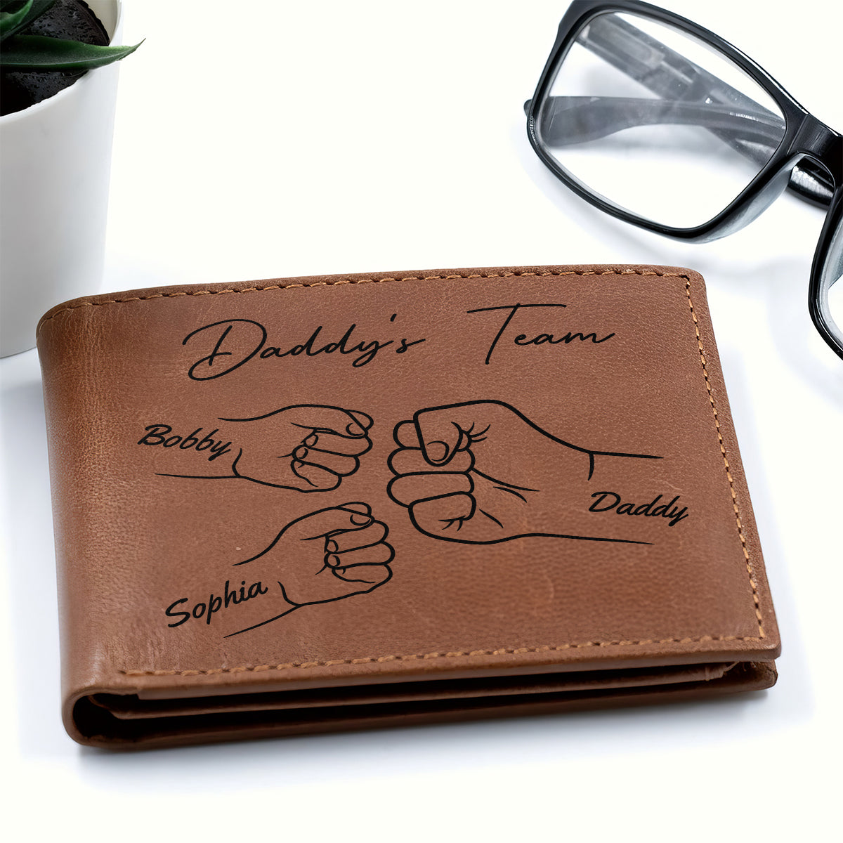 Best Dad Ever Fist Bump Outline Personalized Printed Leather Wallet