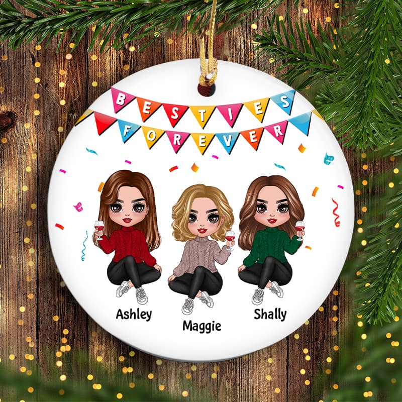 Best Friends Sisters Colorful Personalized Circle Ornament