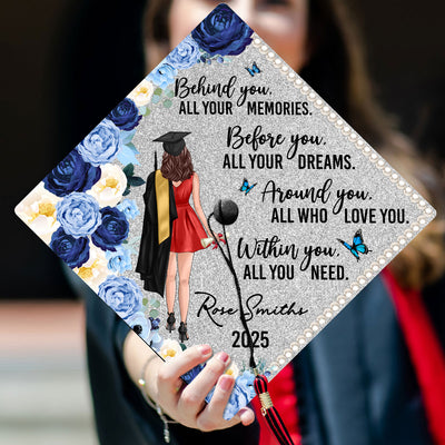 Behind You Flowers Senior Graduation Gift Personalized Printed Graduation Cap Topper (Not Real Glitter)