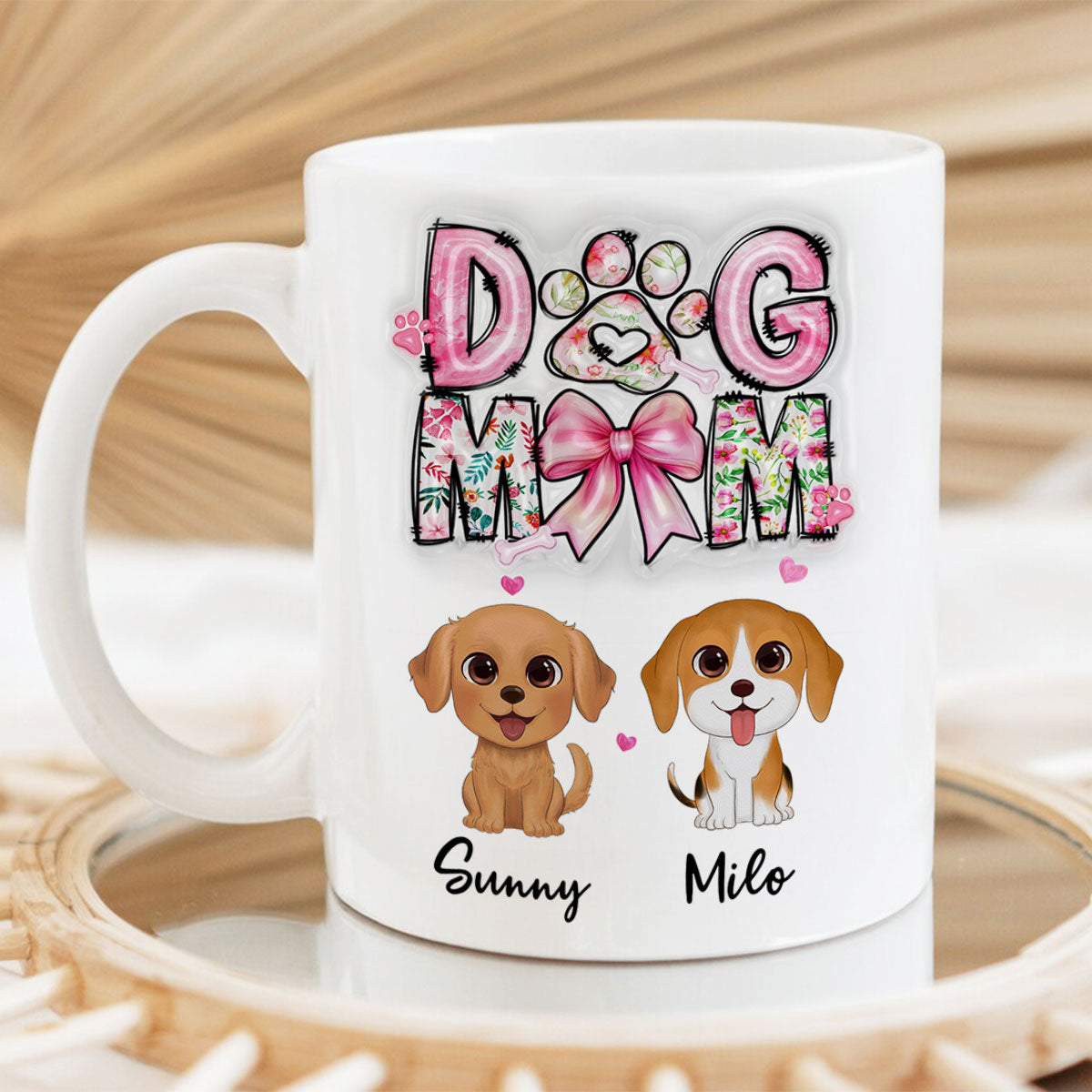 Dog Mom Pink Coquette Personalized 3D Inflated Mug, Watercolor Cute Dog, Gift for Dog Moms