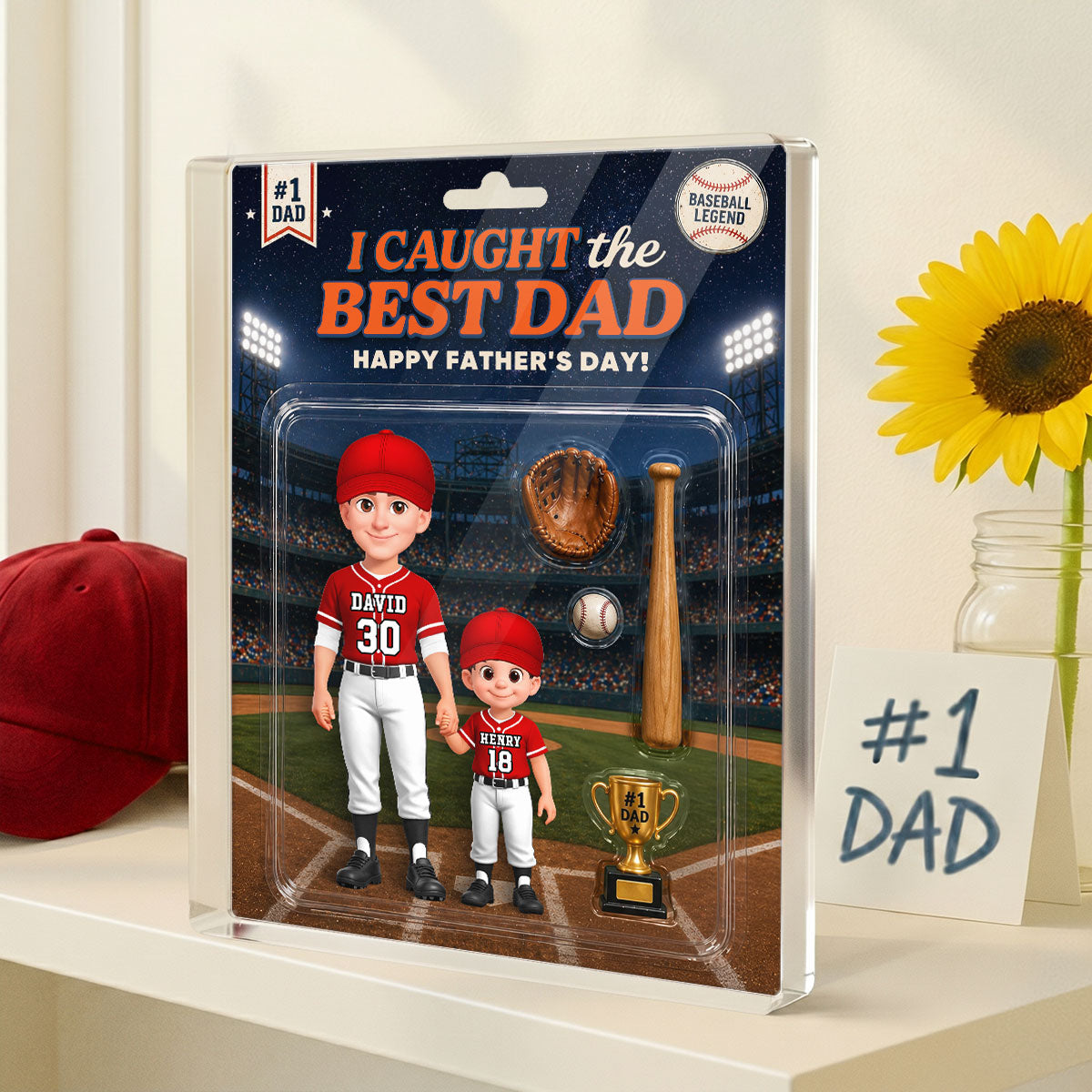 Retro Friday Night Light Baseball We Caught The Best Dad - Personalized Acrylic Block Plaque - Father's Day Gift For Baseball Dad