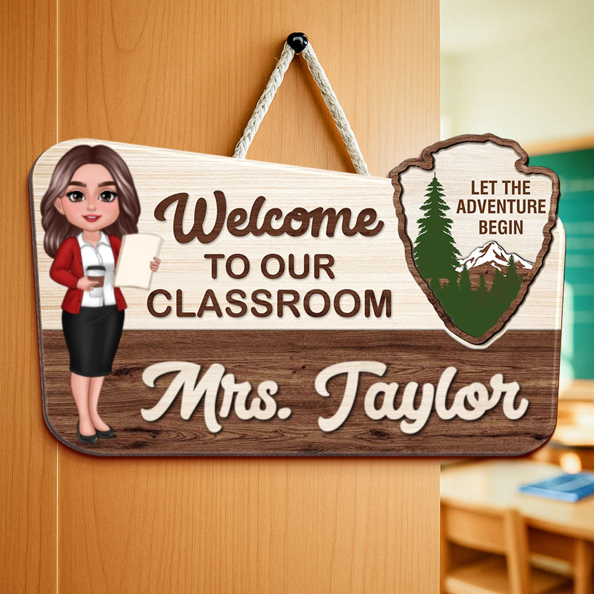 Let The Adventure Begin Personalized Wood Door Sign, Classroom Decor, Gift For Teacher