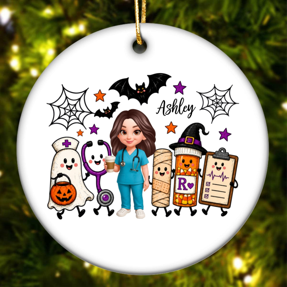 Halloween Cute Nurse Things - Personalized Circle Ornament - Halloween Ornament For Nurse
