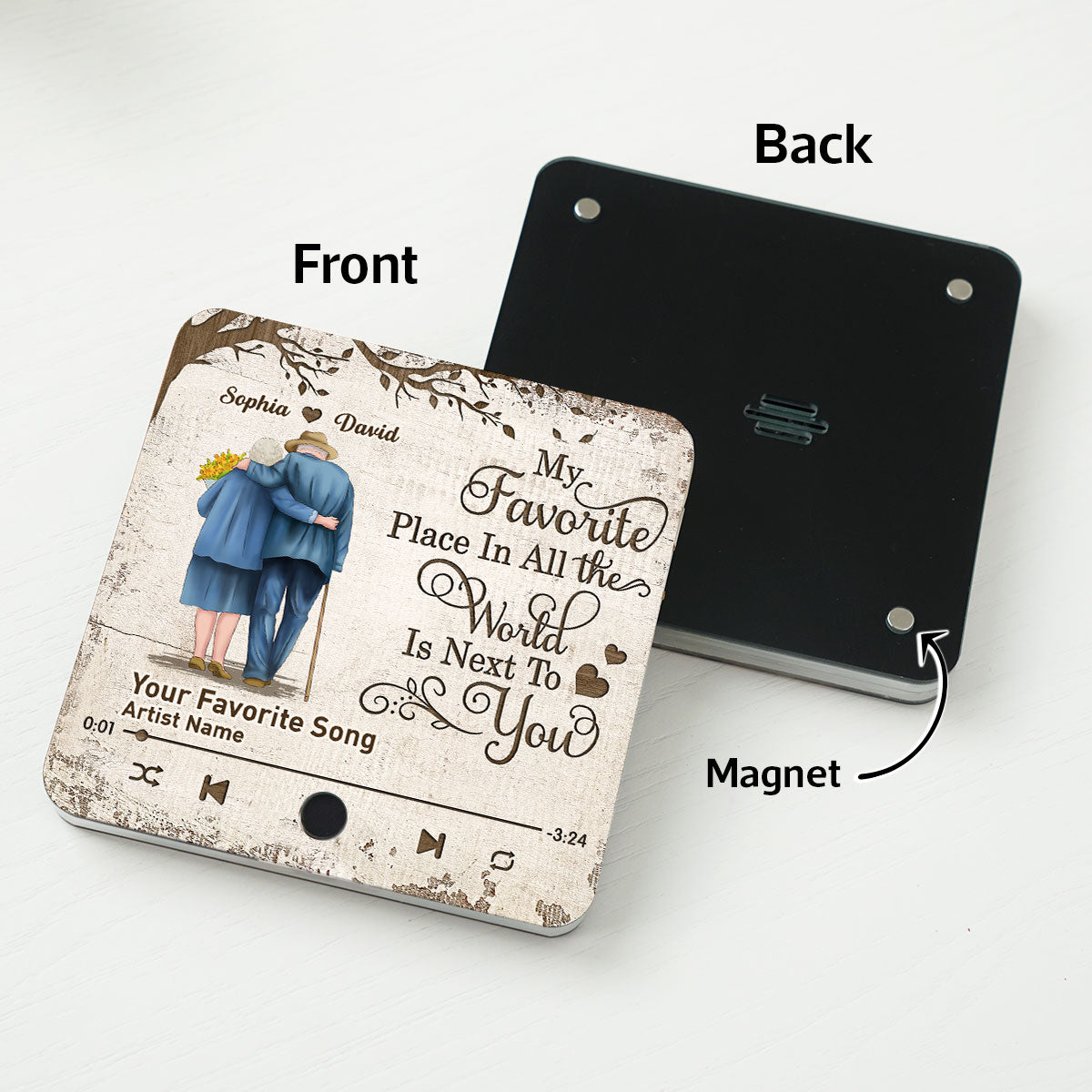 Favorite Place In The World Old Couple Walking Back View Personalized Music Fridge Magnet,  Gift For Him, For Her