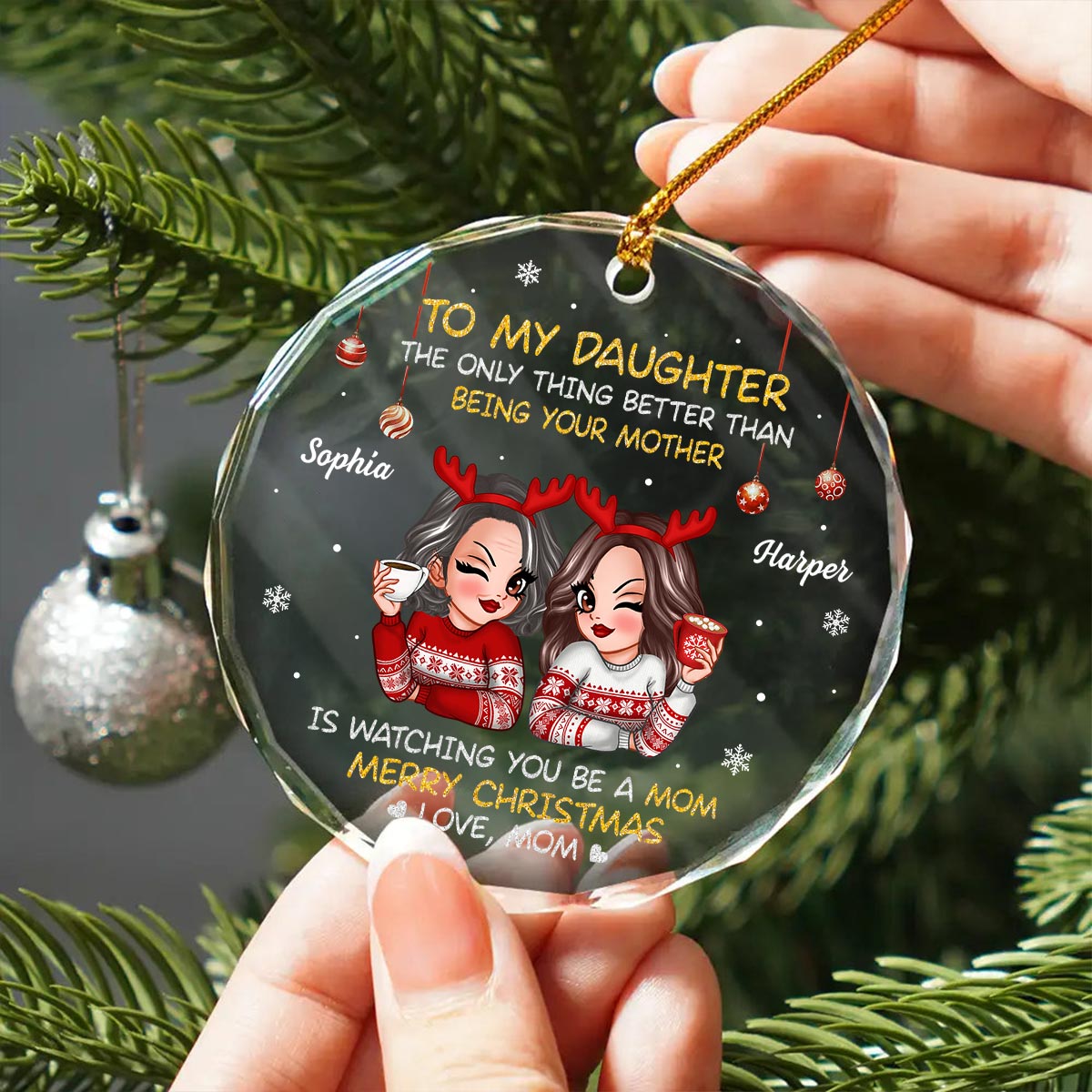 To My Daughter Son Merry Christmas Personalized Glass Ornament, Christmas Gift For Daughters, Sons