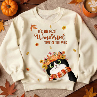 Hello Fall Cute Peeking Cats Fall Season Personalized Sweatshirt, Purrfect Gift for Cat Lover