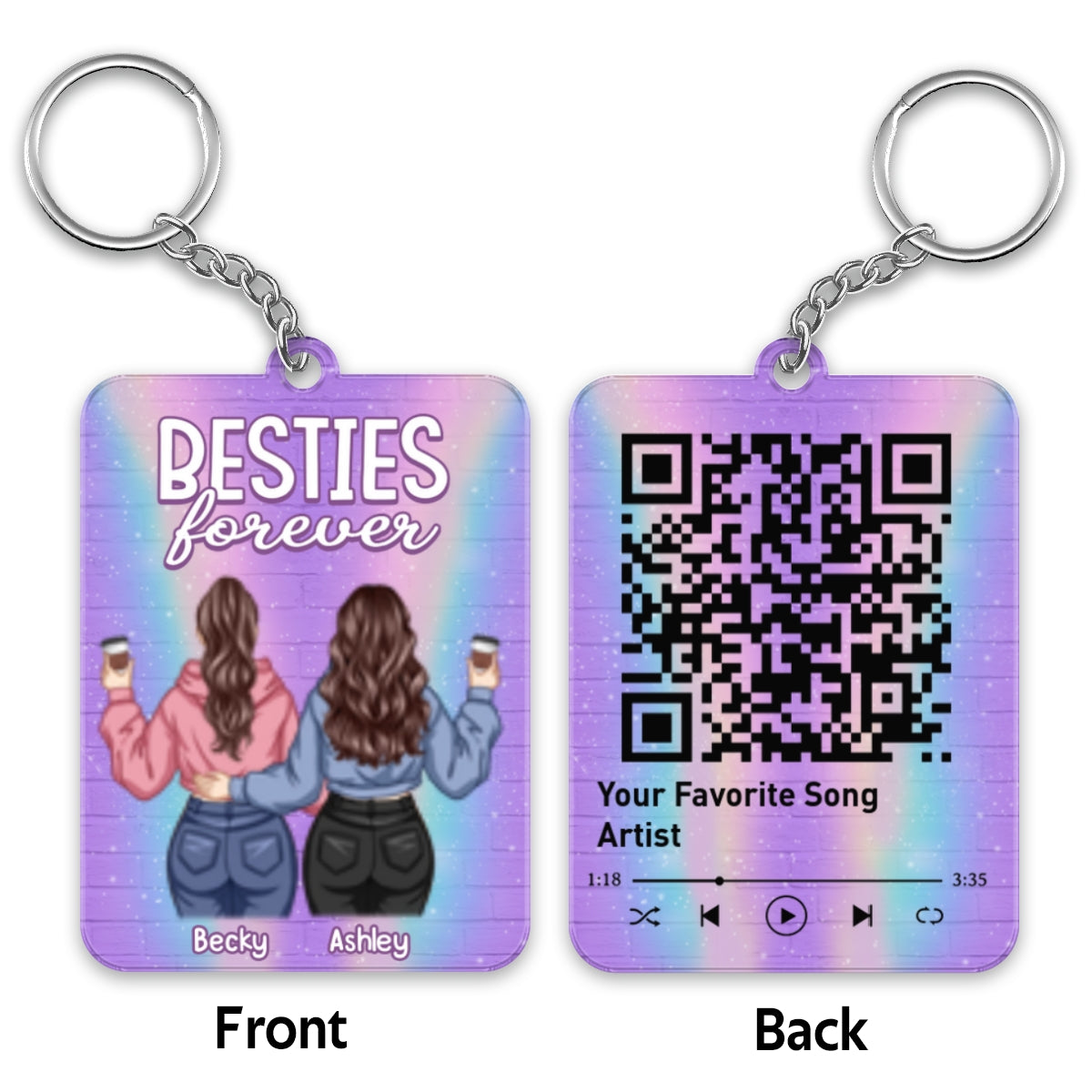Galaxy Brick Background Back View Hoodie Besties Favorite Song Scannable QR Code Personalized Acrylic Keychain