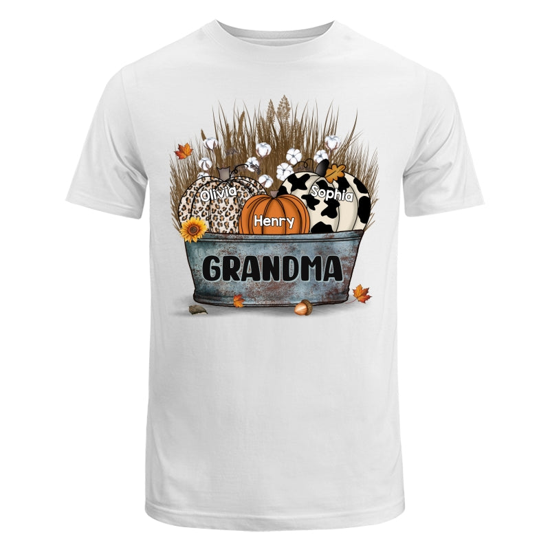 Grandma Mom Pumpkins In Bucket Fall Season Personalized Shirt