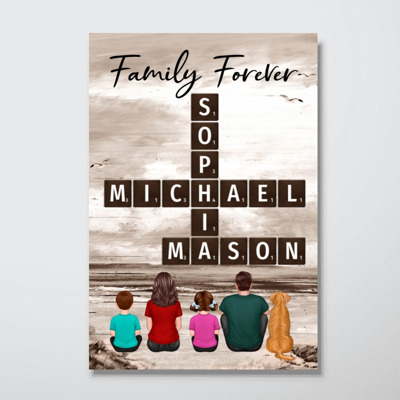 Family At Beach Unique Crossword Puzzle Art Personalized Poster