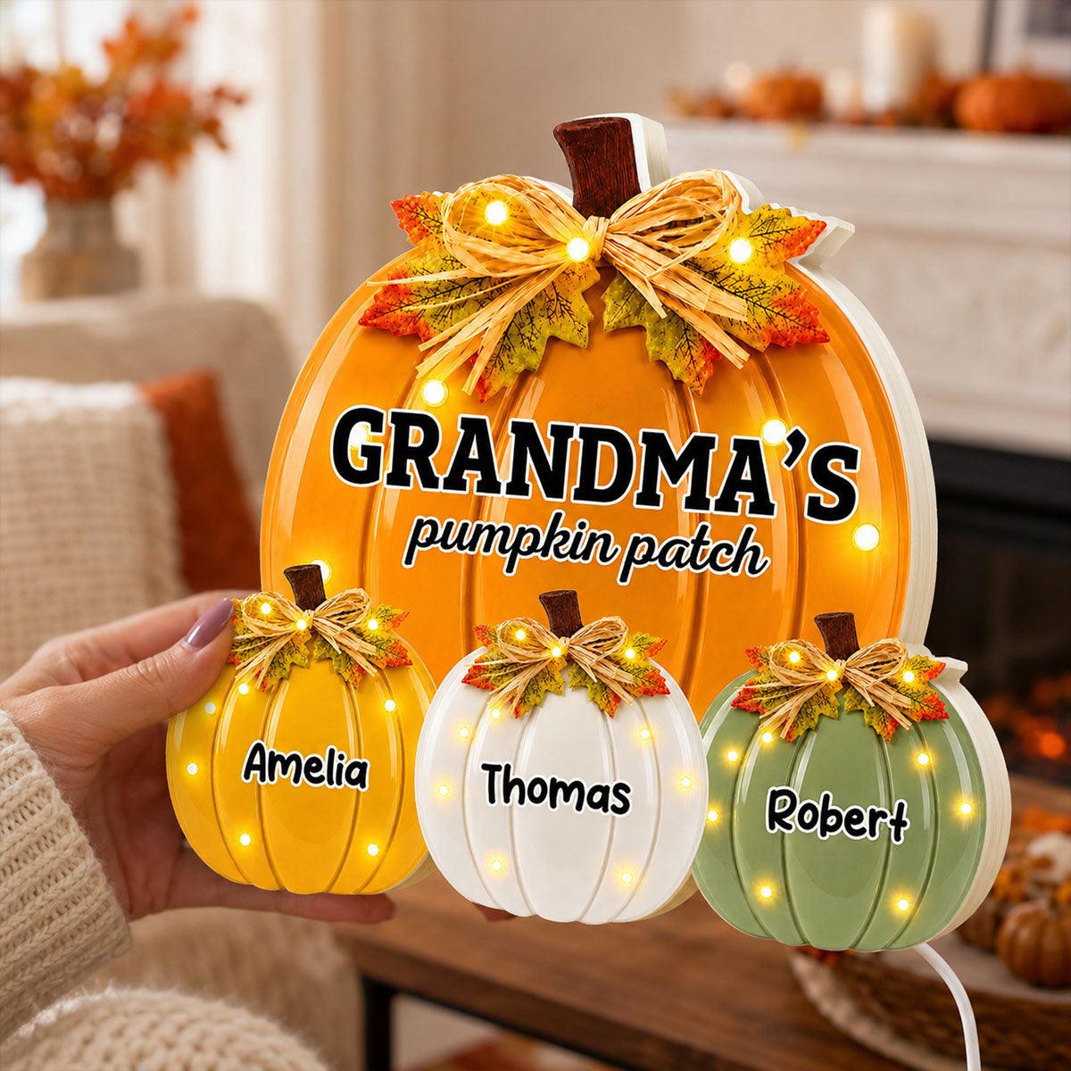 Retro Vintage Grandma Pumpkin Patch - Personalized Light Box - Fall Decor For Grandma