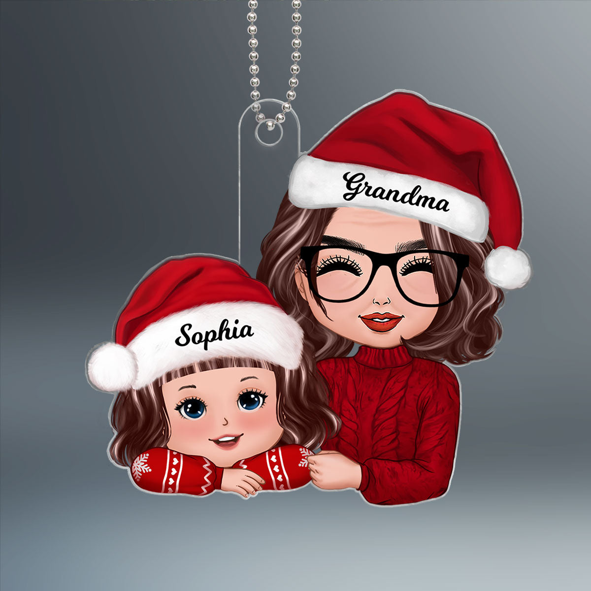 Grandma & Grandkid Chin On Hands Christmas Gift For Grandson Granddaughter Personalized Acrylic Ornament