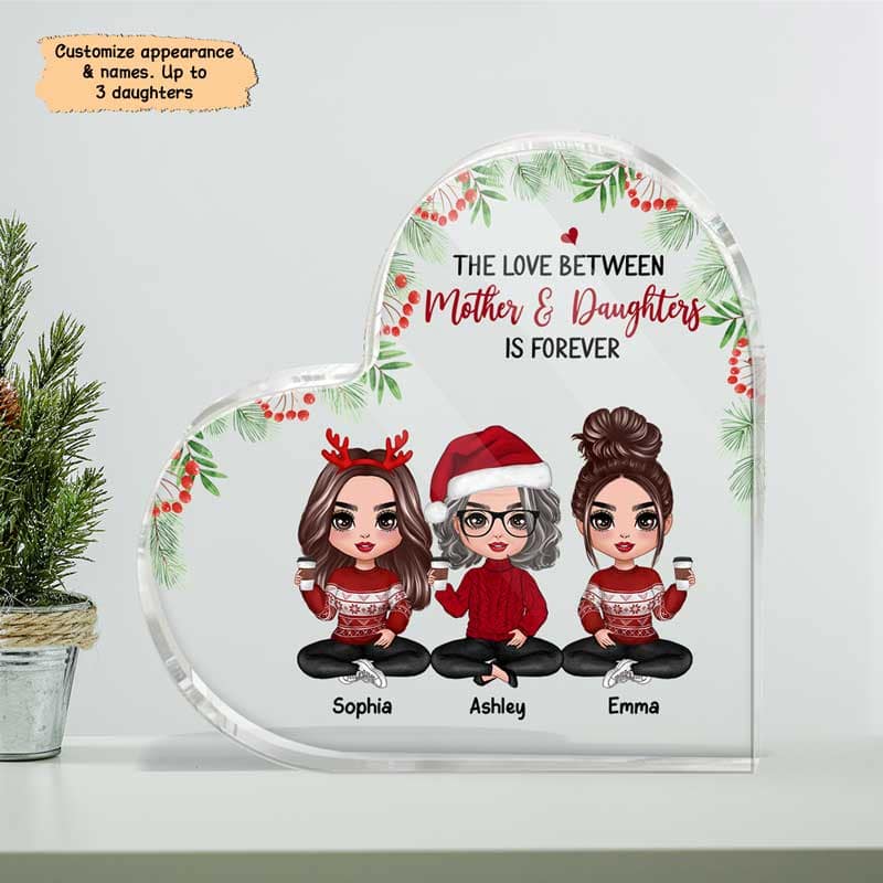 The Love Between Mother & Daughters Doll Personalized Acrylic Heart Plaque