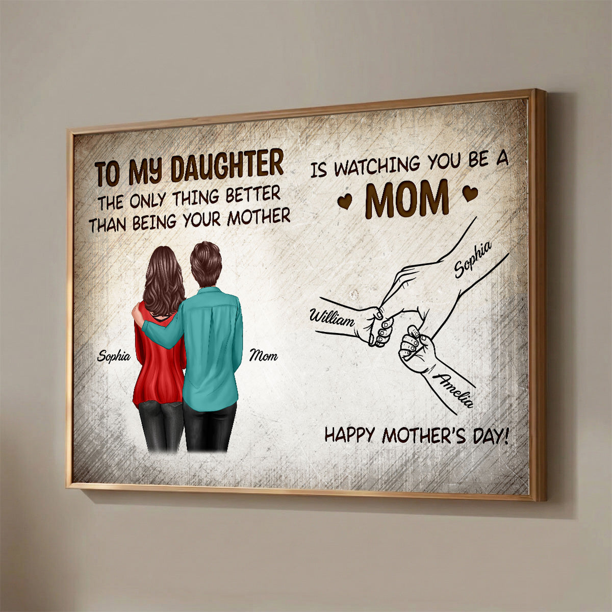 Vintage From Mom To Daughter Watching You Be A Mom Hands Outline - Personalized Poster - Mother's Day Gift For Daughter