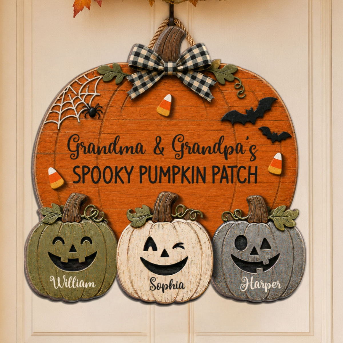 Grandma & Grandpa's Spooky Pumpkin Patch 2D Flat Printed - Personalized Wood Sign - Halloween Decor For Grandparents
