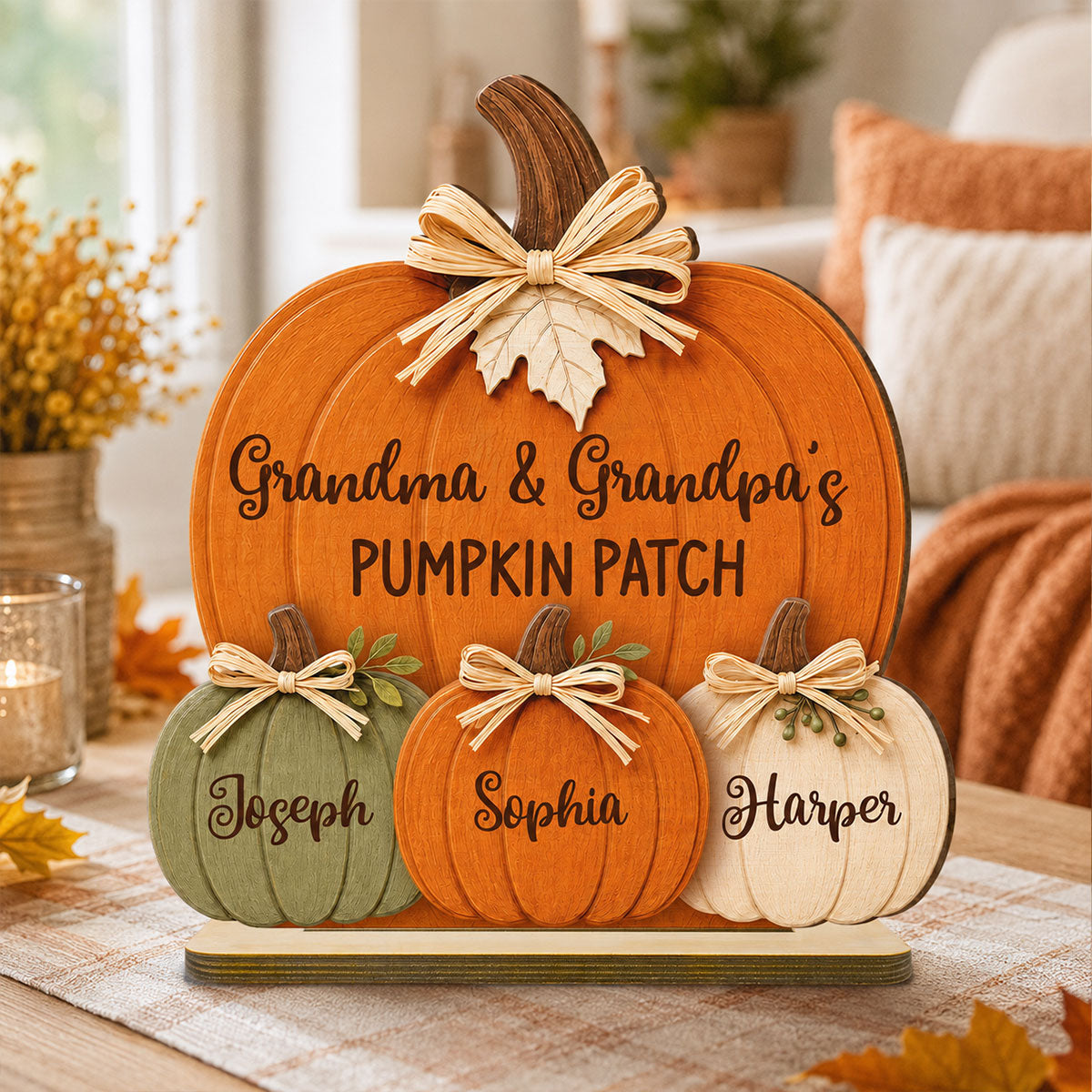 Grandma & Grandpa's Pumpkin 2D Flat Printed - Personalized 2-Layered Wooden Plaque - Fall Season Decor For Grandparents